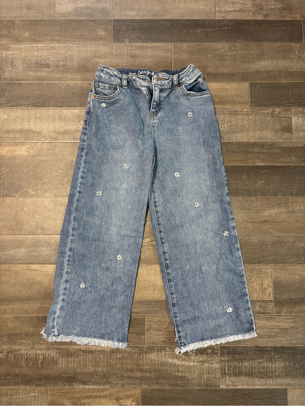 Cat & Jack Light Blue Wide-Leg Embroidered Jeans - Women's